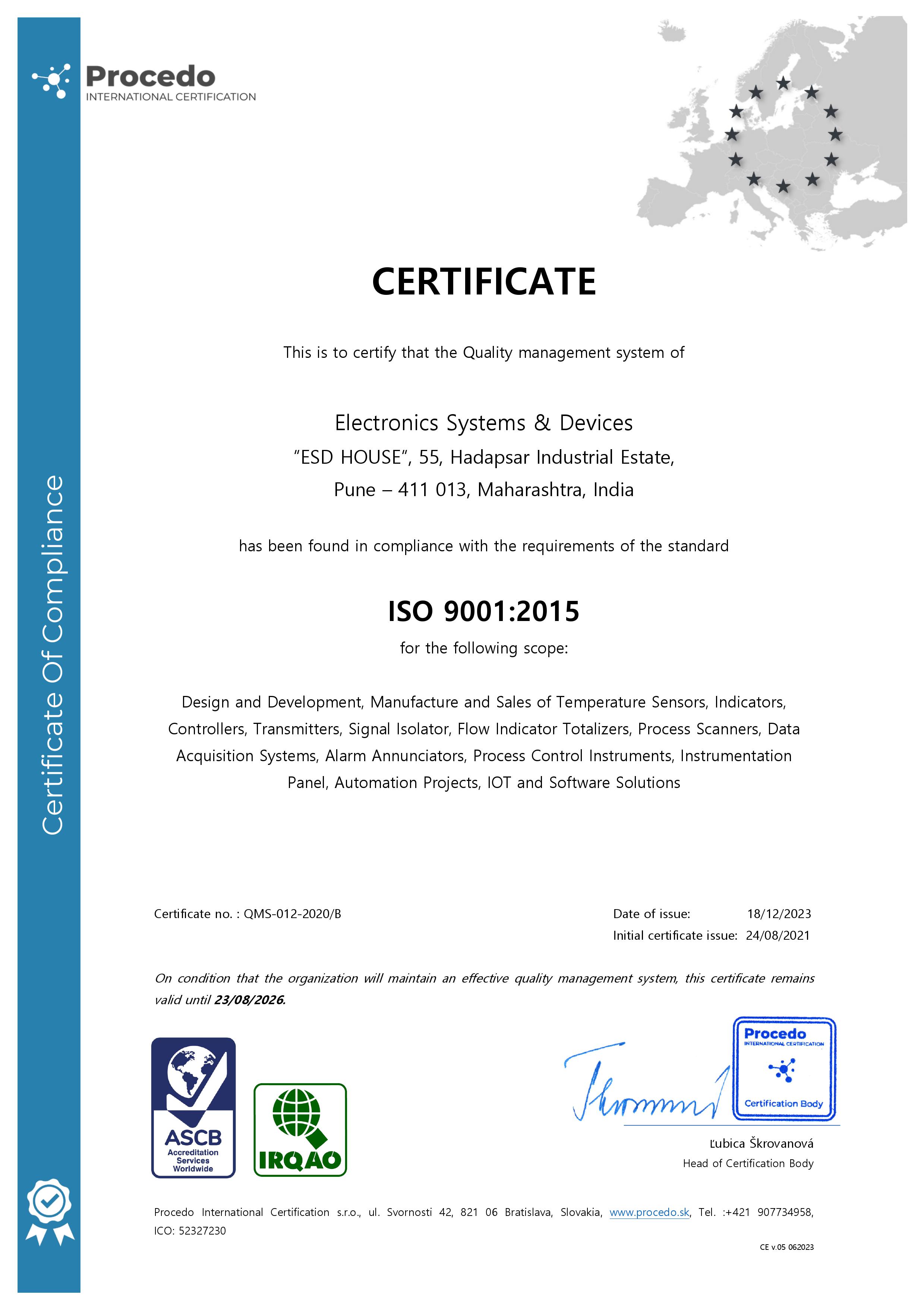 ESD ISO certificate